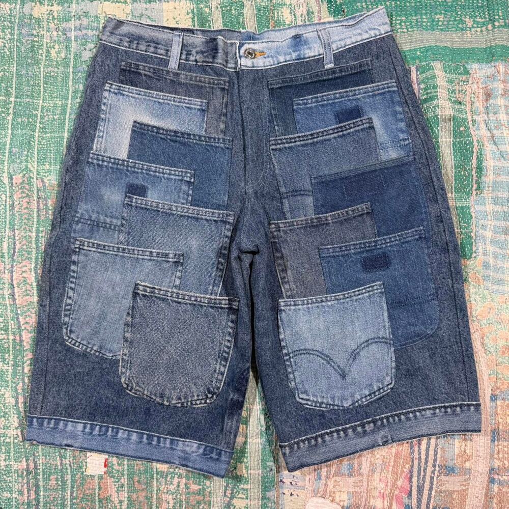 Custom patchwork baggy jorts size 34